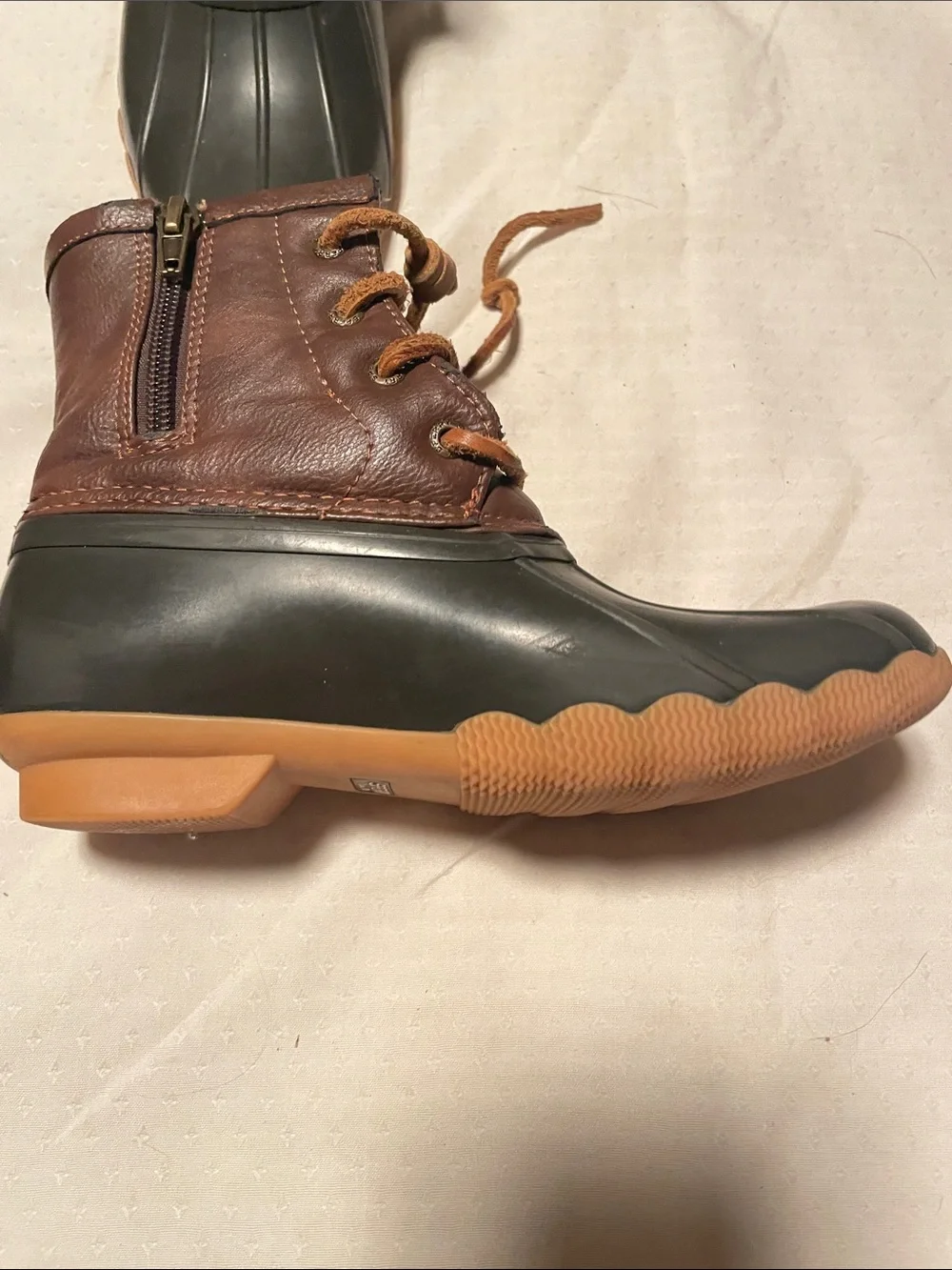 Sperry Kids Olive and Brown Lace-Up Duck Boots